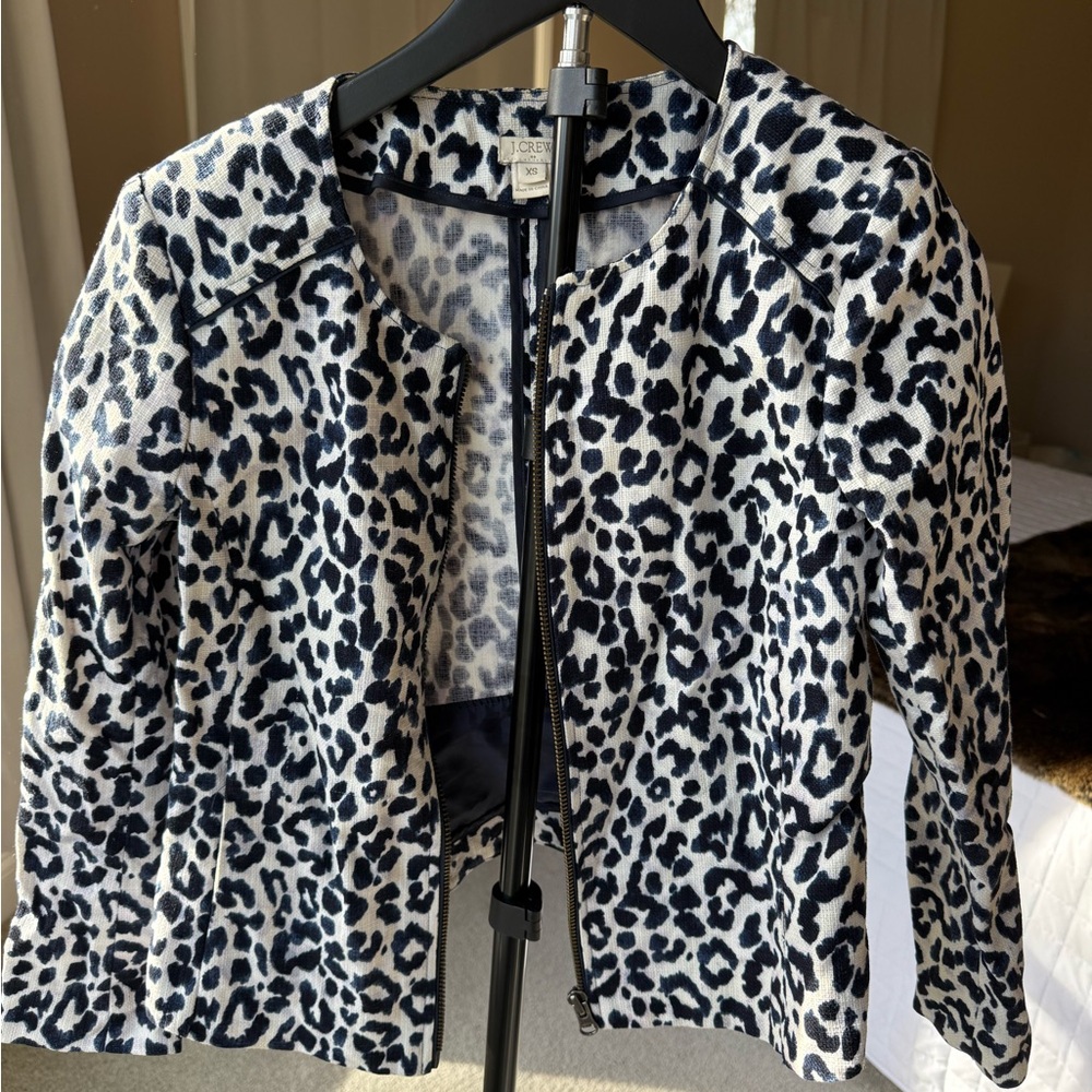 J. Crew Black and White Leopard Print Blazer